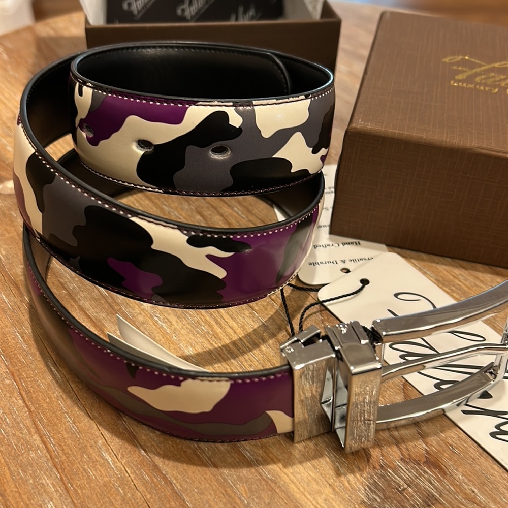 Falari Leather Belt. Purple Camo. NEW with tags.  Size small.